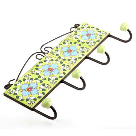 Lime Green Turquoise Flower Tiles Hooks 